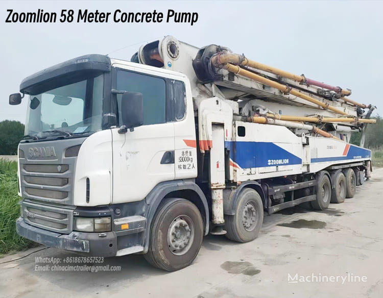 čerpadlo na betón Zoomlion 58 Meter Concrete Pump Price in Zambia  na podvozku Scania
